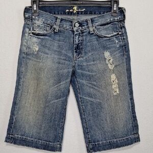 7 For All Mankind Distressed Streetwear Bermuda Grunge Jean Shorts Size 28